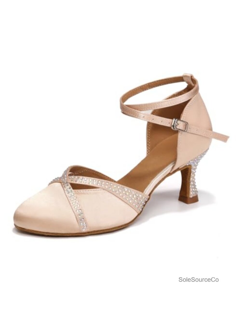 Women's Latin Dance Shoes Closed Toe Rhinestone Satin Heels